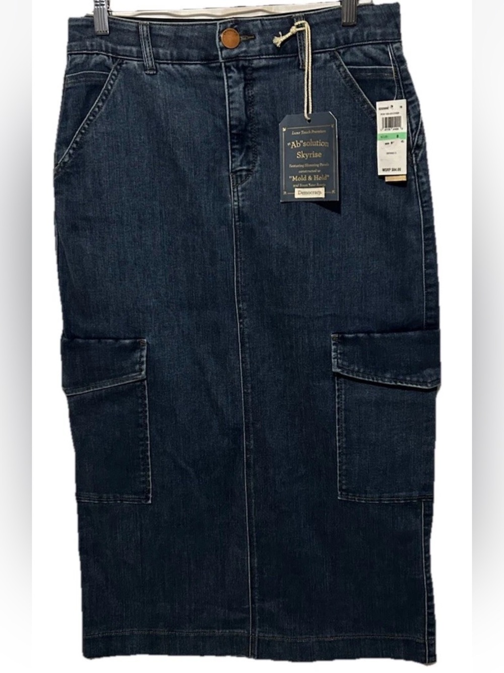 Democracy Skirt 8 High Rise Slimming Tummy Panel Cargo Pockets Stretch Denim NWT